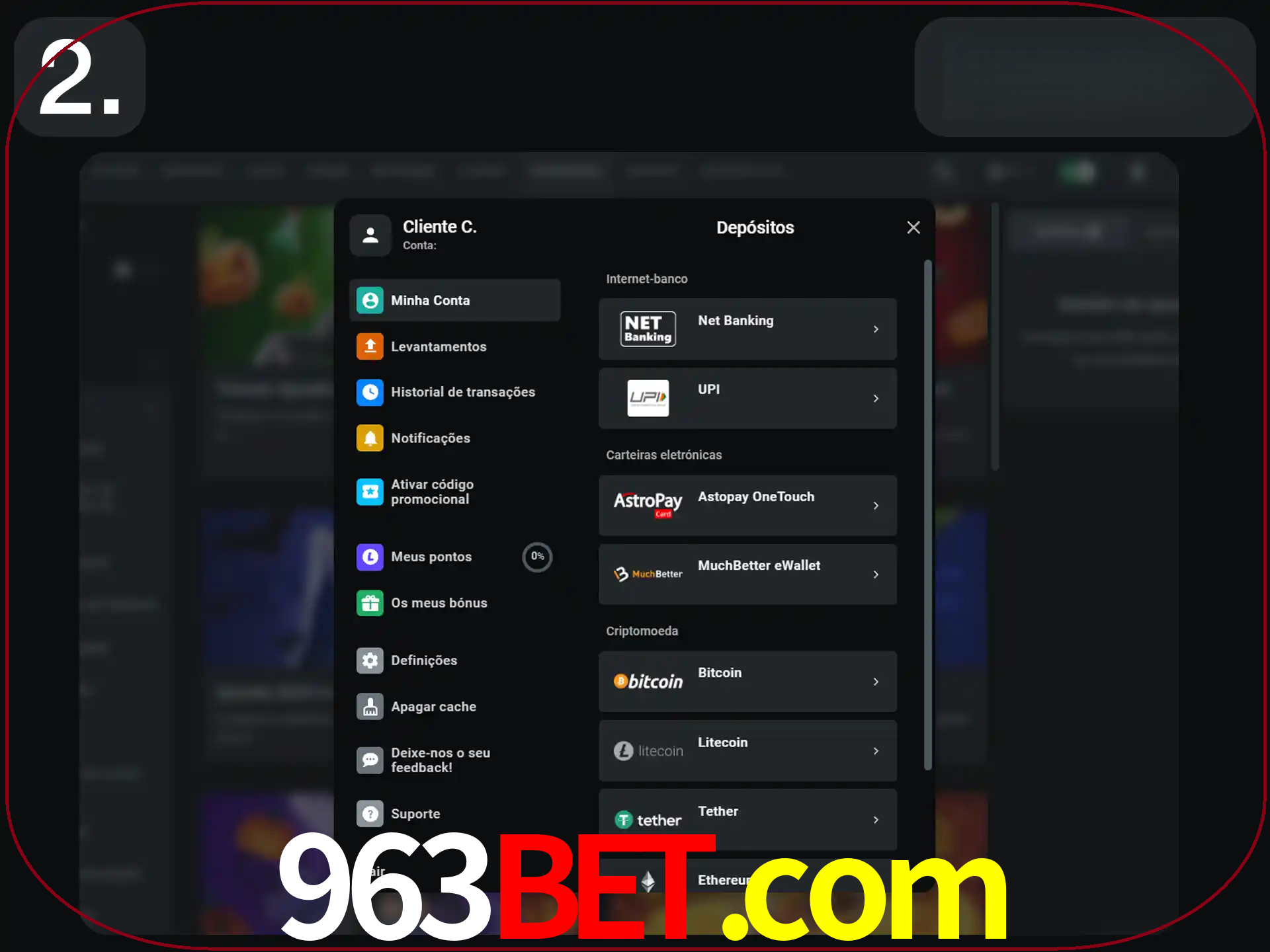 Clique na forma de pagamento preferida.